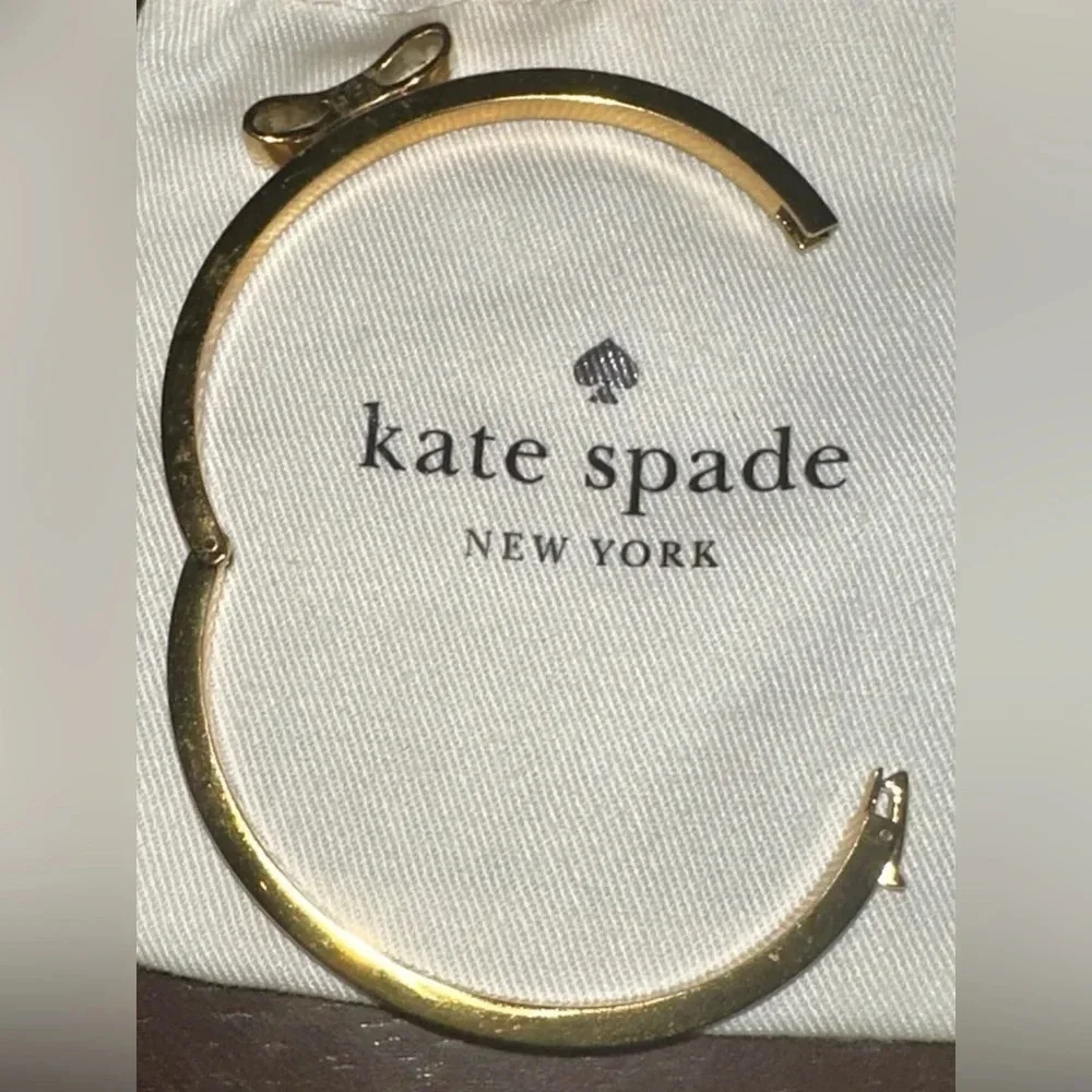 Kate Spade gold bangle bracelet with rhinestone bow - Picture 5 of 8